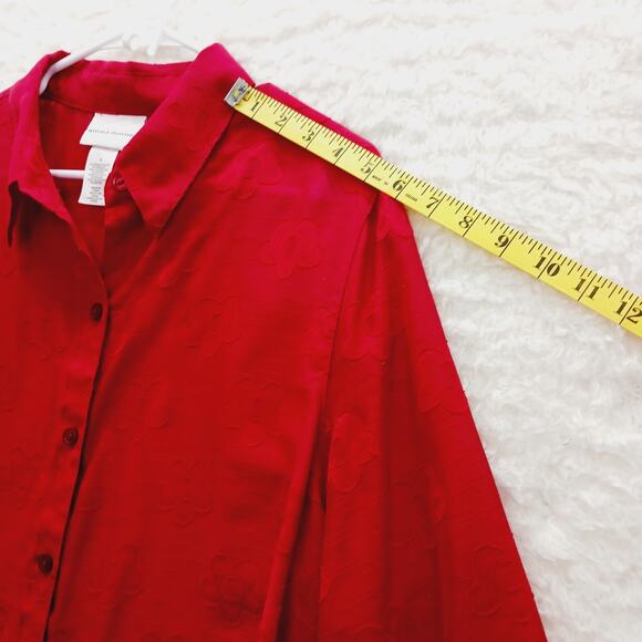 Blouse Size L Red Floral Textured Y2K Whimsycore Festival Bloomcore Officewear - Picture 9 of 16